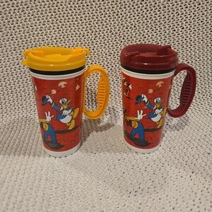 Set Of 2 Disney Parks Refillabe Travel Souvenir Mugs, Collectible, Retro, 2010